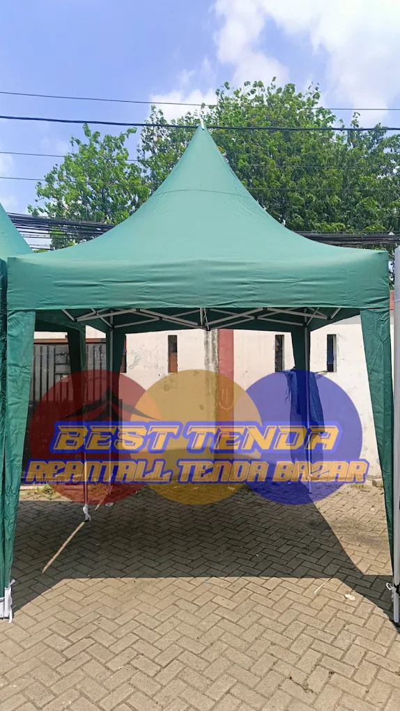 Sewa Tenda Semi Kerucut Hijau 3x3 dengan Sidewall — BEST TENDA